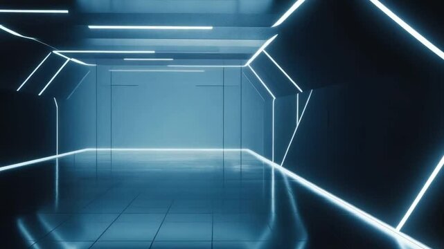 Dynamic showcase of a sleek black hypercar in a futuristic illuminated setting
