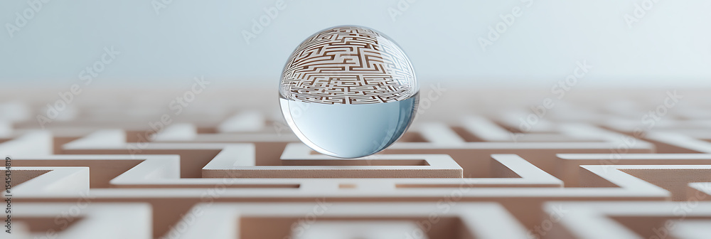 Poster maze focus: an eye-catching image showcases a water-filled sphere resting on a maze, reflecting its 