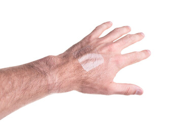 hand with medical wound dressing plaster