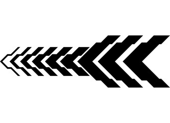 Black striped arrow on a white background. Speed ​​pattern. Sport design element for car body, boat, motorcycle, sportswear, toy. Vector background. Direction indicator