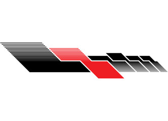Decorative pattern for car body, boat, motorcycle, sportswear, toy. Sports red-black design element on a white background. Vector striped background. Racing stripe