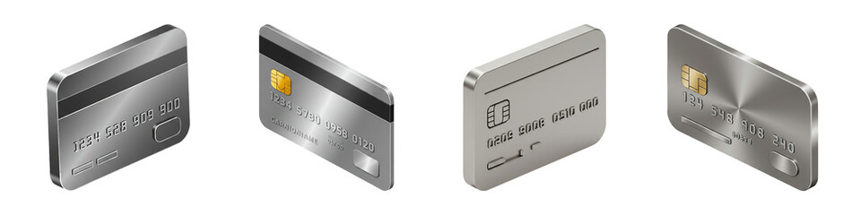 Credit Card Icon &ndash; Metallic 3D Design &ndash; PNG Clipart Set