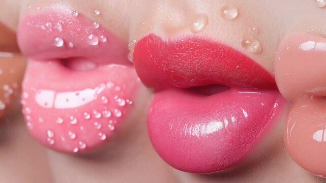 Vibrant lips with glossy bubbles in vibrant makeup sequence