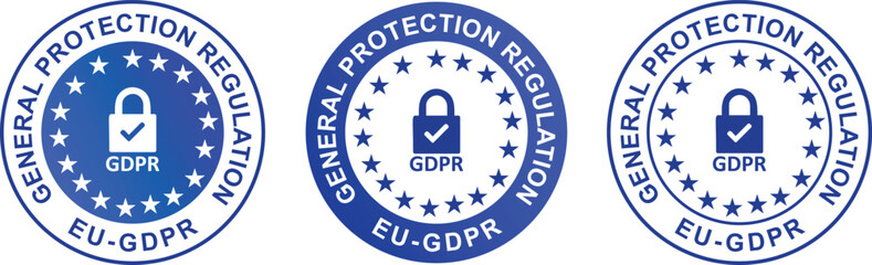 General data protection regulation with padlock (GDPR). EU GDPR label. A sticker with, a European sign. Ready badges, tags, stamps and labels