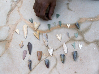 Ancient Arrowheads Collection on Ground in Niger, Africa