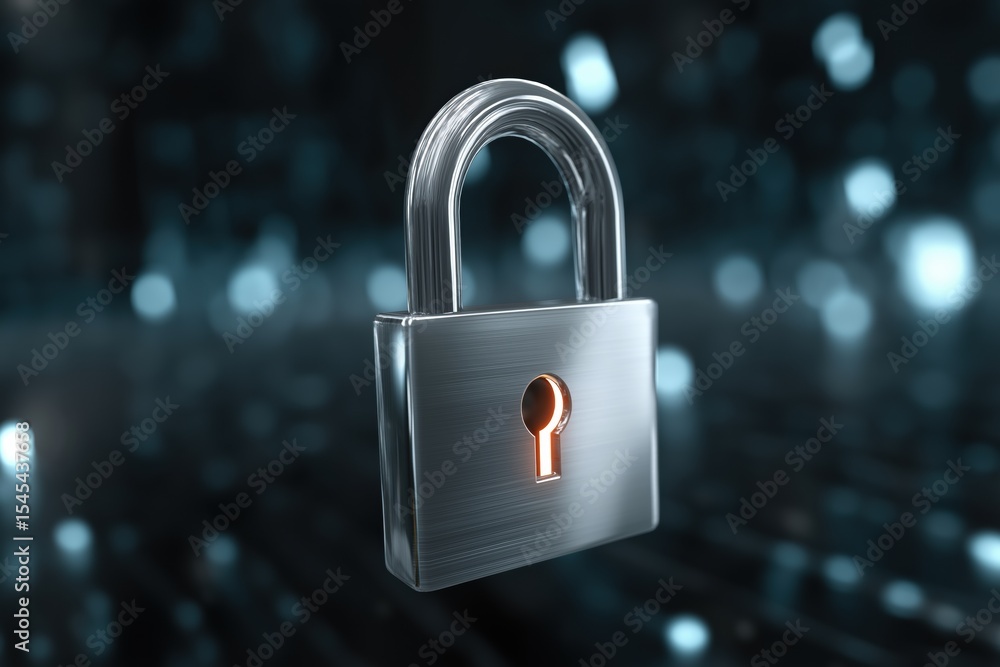Poster a silver lock with a keyhole and a glowing keyhole. the lock is surrounded by a blurry background