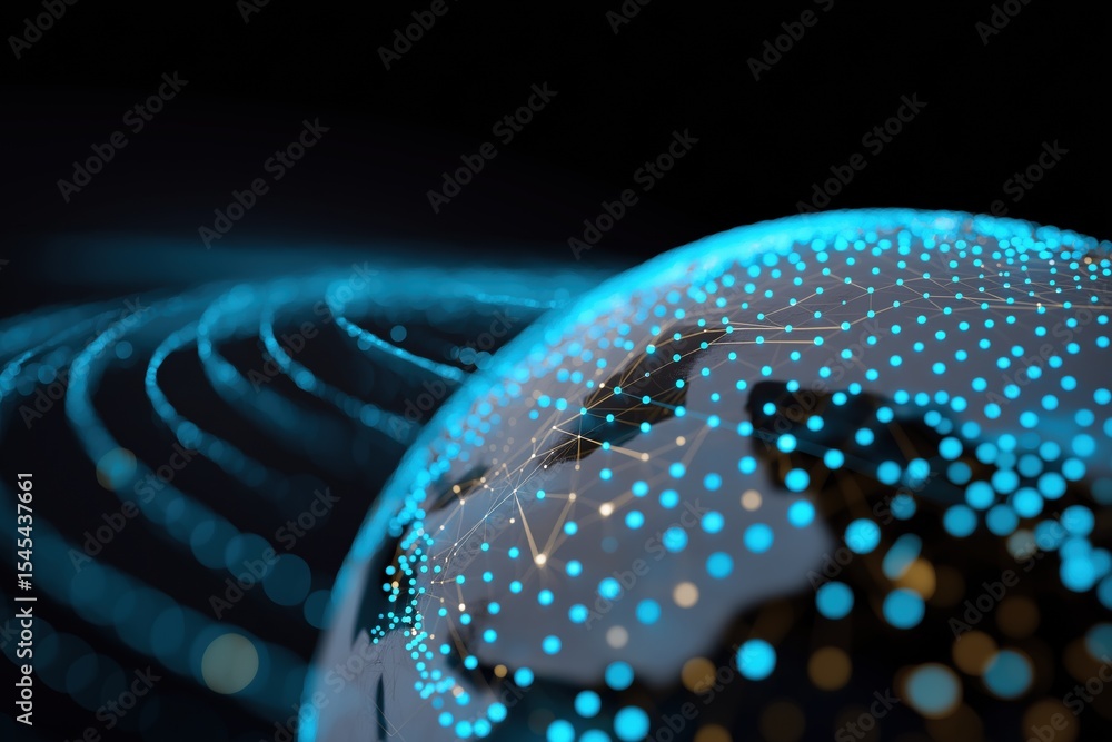 Aufkleber a blue and white globe with a network of lines surrounding it. the globe is surrounded by a blue and