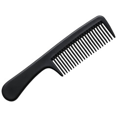 Black plastic hair comb isolated on transparent background