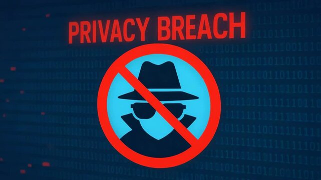 A striking illustration highlighting the concept of privacy breaches, featuring a no-entry symbol overlaid on a digital background