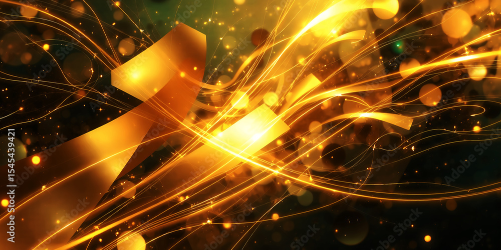 Poster golden abstract background with light streaks, bokeh, and geometric shapes creating a dynamic effect