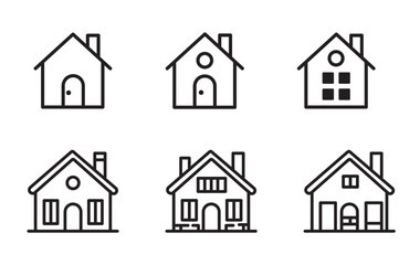 Collection home icons. House symbol. Set of real estate objects and houses black icons isolated on white background. Vector illustration.