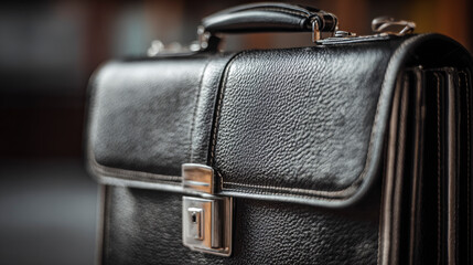 A black leather briefcase with a silver clasp