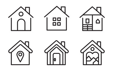 Simple monochrome house icon set Web home icon for apps and websites, House icon, Home sign in circle or Main page icon in filled, thin line, outline and stroke style for apps and website