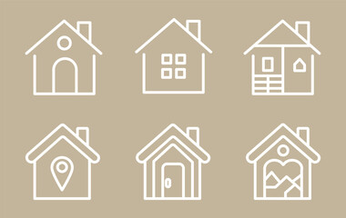 Simple monochrome house icon set Web home icon for apps and websites, House icon, Home sign in circle or Main page icon in filled, thin line, outline and stroke style for apps and website