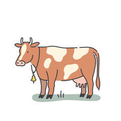 Cute hand drawn vector cow
on white background , flat style illustration.