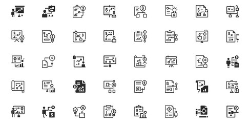 Business Document Icons Set, Application Form, Checklist, Report, Plan, Analysis & Finance Vector Symbols