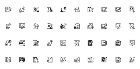 Business Document Icons Set, Application Form, Checklist, Report, Plan, Analysis & Finance Vector Symbols
