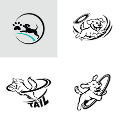 Playful Canine Logo Designs Jumping, Frisbee, Tail Wagging Illustrations