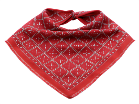 Red bandana with white diamond pattern isolated on a white background