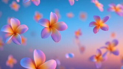 pink frangipani flowers floating in the air - Powered by Adobe