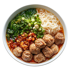 Bowl of delicious bakso isolated on transparent background