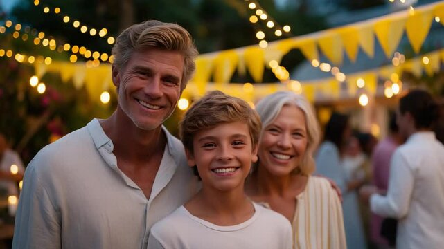 Family Garden Party Celebration with Laughter and Decorations