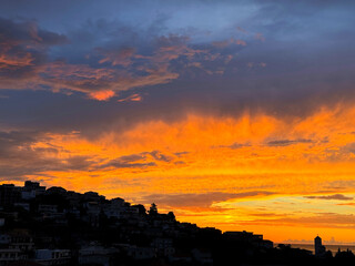 Sunset sky over Ulcinj town in Montenegro at night