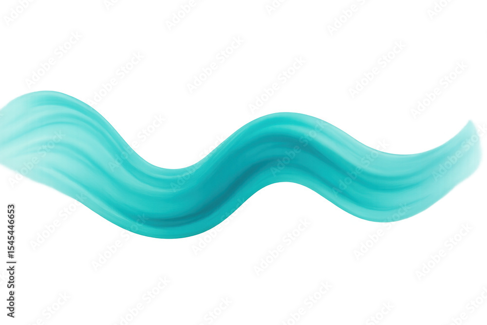 Poster turquoise paintbrush creating fluid wave motion, curving artistically against transparent backdrop w