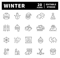 Winter related vector icon set. Winter icons collection in line style