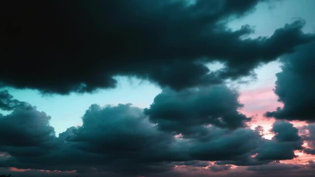 Ominous cloudscape with pink and teal colors