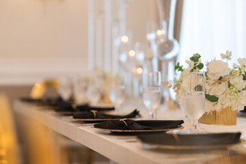 Glassware setting at a table 