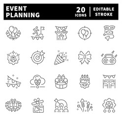 Event planning outline icons set. Event planning vector icons