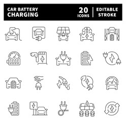 Electric car charge vector icons. Electric vehicles, eco-friendly transportation, and renewable energy related icons