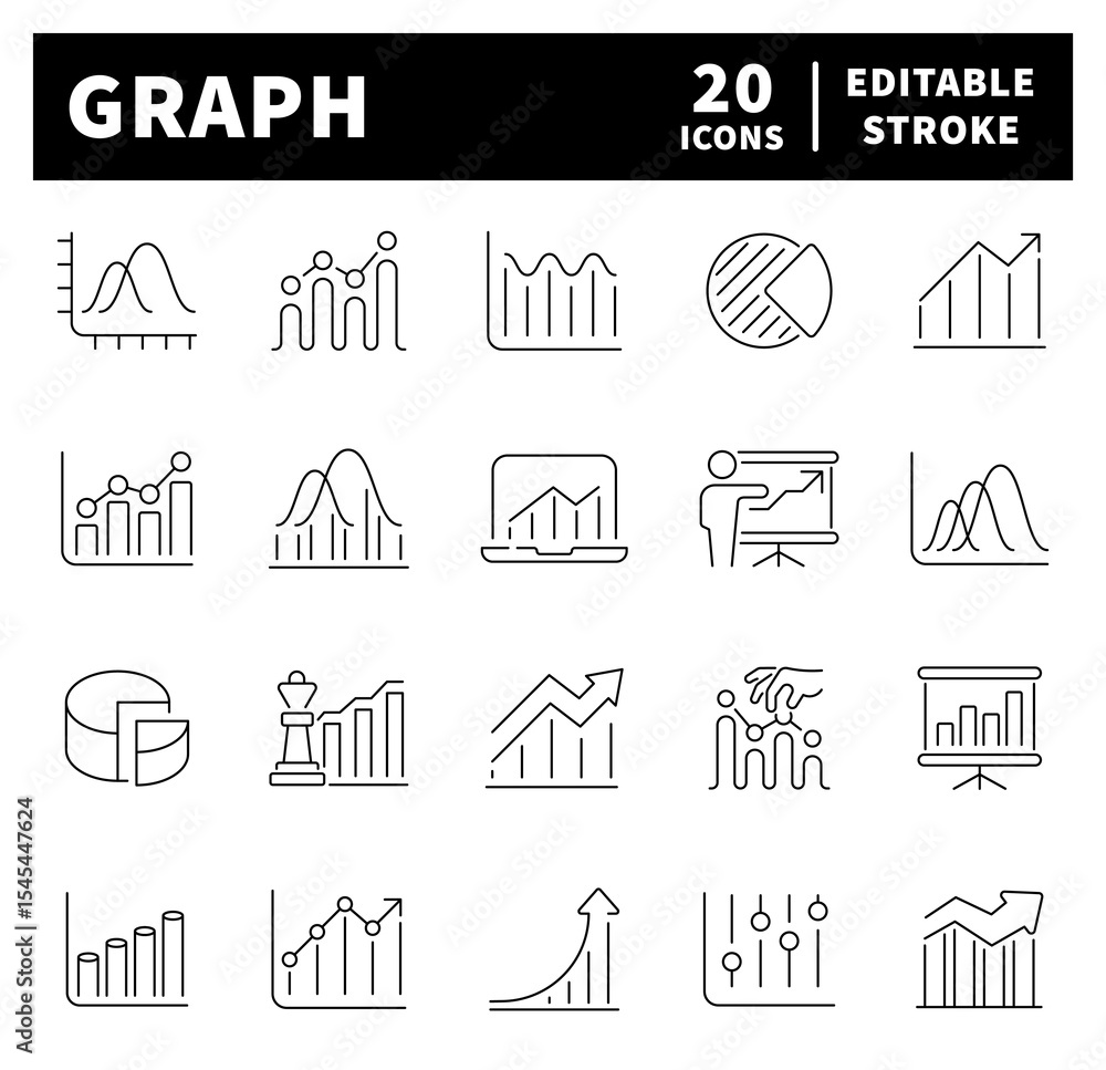 Poster thin line icons set related to graph and statistics. data elements, bar, pie, diagram, analytics, da
