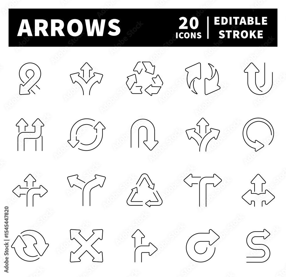 Poster arrows linear vector icons. set of outline icons related to arrows and cursors. arrow, cursor, point
