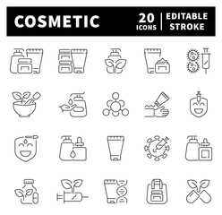 Set of outline icons related to cosmetics and beauty. Cosmetics linear vector icons