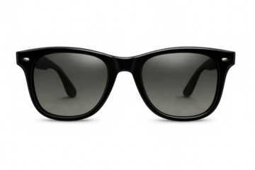 Sleek black sunglasses with gradient lenses reflecting light, symbolizing contemporary urban sophistication against clean background