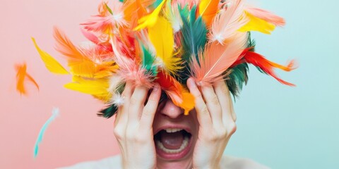 A Colorful and Dynamic Expression featuring Vibrant Feathers and Deep Emotion in Art