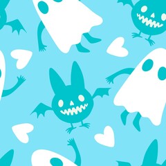 Halloween ghost seamless cute cartoon pattern for wrapping paper and fabrics