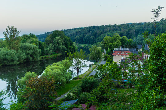 View from Rochlitz Castle over the Zwickauer Mulde River and the surrounding Saxon countryside on a calm summer day