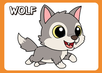 Cute little wolf  happy smile cartoon illustration. vector 2 dimension