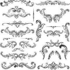 Detailed Grayscale Ornate Dividers and Flourishes A Collection of Decorative Vector Design Elements for Elegant Invitations and Creative Projects