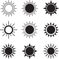 A Collection of Varied Sun Illustrations Depicting Radiant Energy and Warmth through Different Artistic Styles and Interpretations