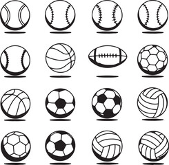 Monochrome Assortment of Sporting Balls Depicting Various Sports Equipment Used in Games and Recreational Activities for Athleticism