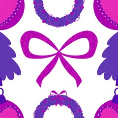 Christmas tree seamless winter balls pattern for wrapping paper and fabrics