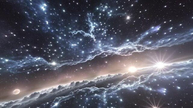 Stunning Cosmic Scene of a Dense Starfield with Bright Nebulae and Twin Suns Illuminating Interstellar Clouds