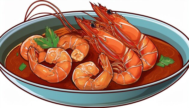 illustrated braised prawns