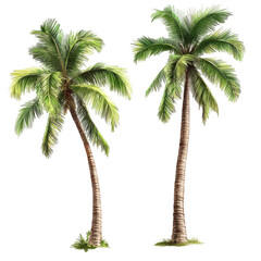 Two palm trees illustration isolated on transparent background