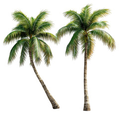 Two palm trees with green leaves isolated on transparent background