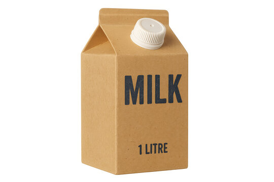 Cardboard one liter milk carton with white plastic cap, isolated on transparent background, ideal for healthy eating and lifestyle concepts